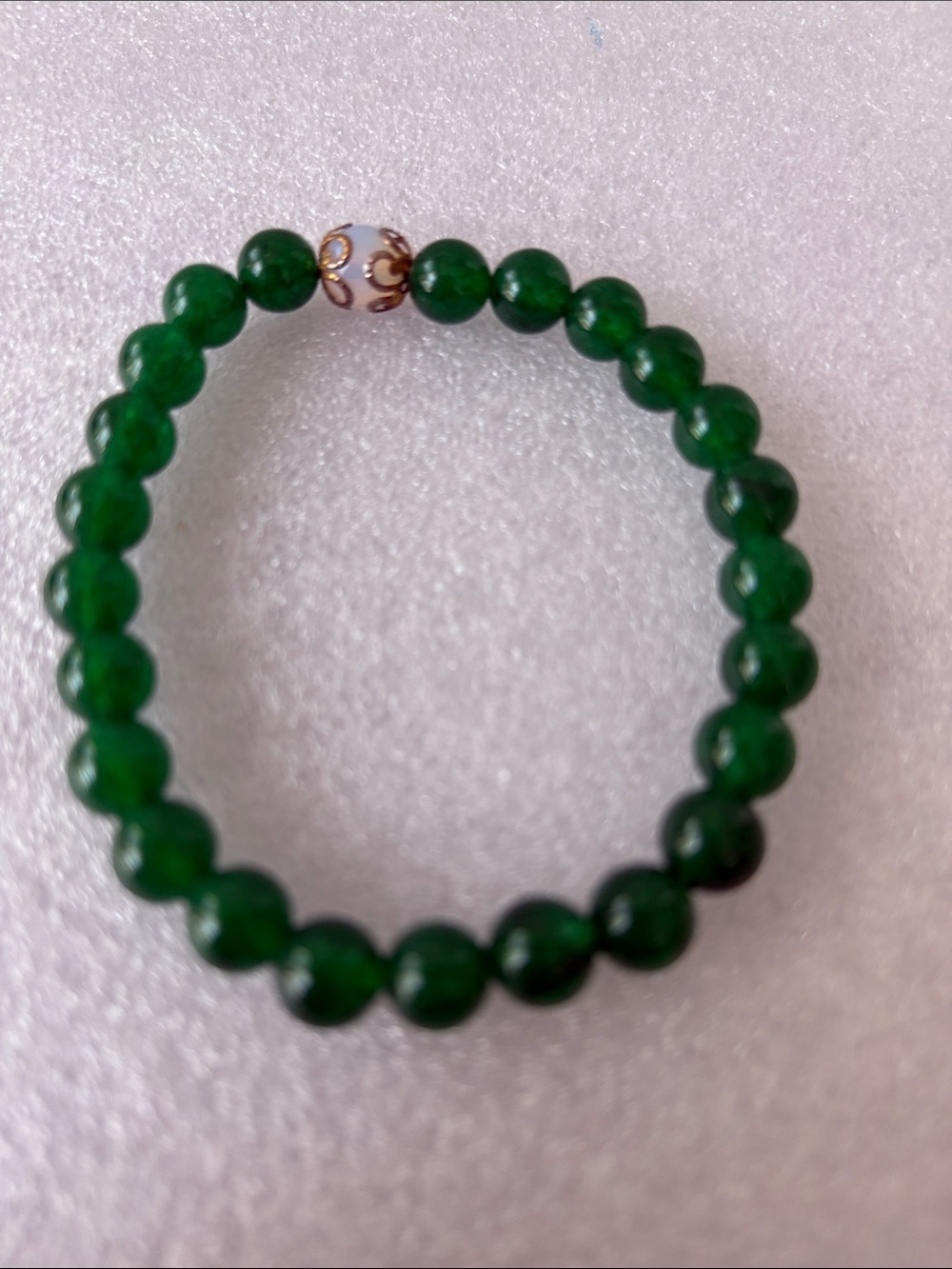 Green Beaded Stretch Bracelet with Cloisonné Accent Jade